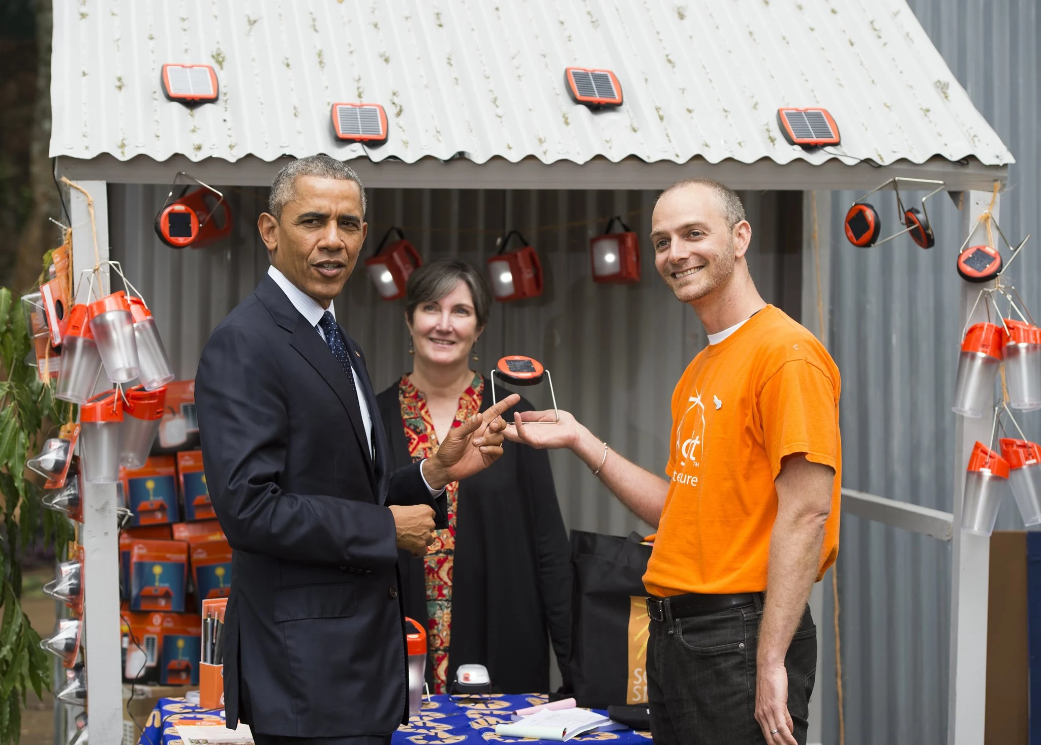 d.light solar products on display with Barack Obama present
