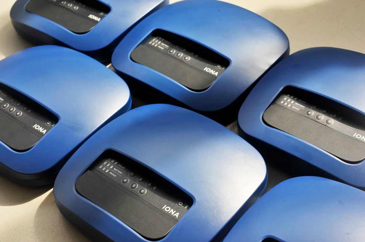 Several blue IONA HOME MAX 200 units shown together with their recessed front panels