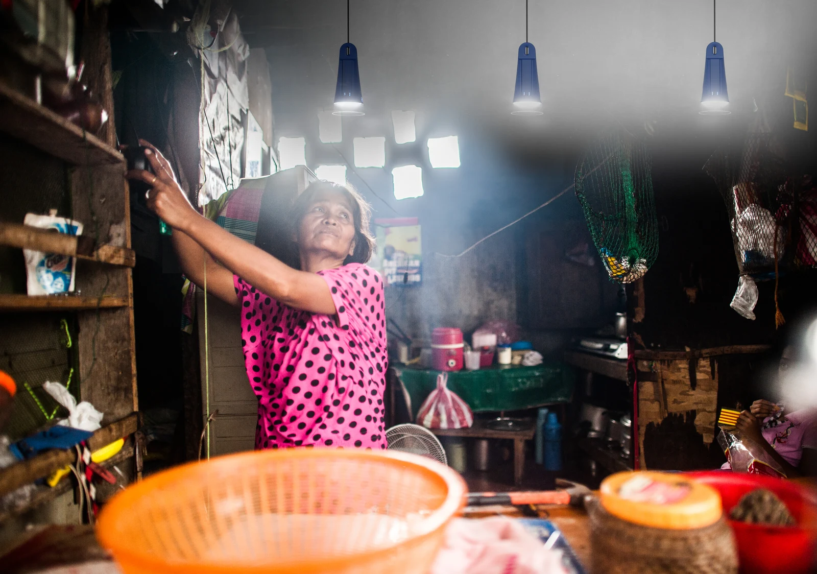 IONA HOME MAX solar lighting shown in a small shop