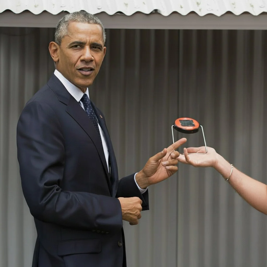 The compact d.light S1 solar light being demonstrated while held by its wire support