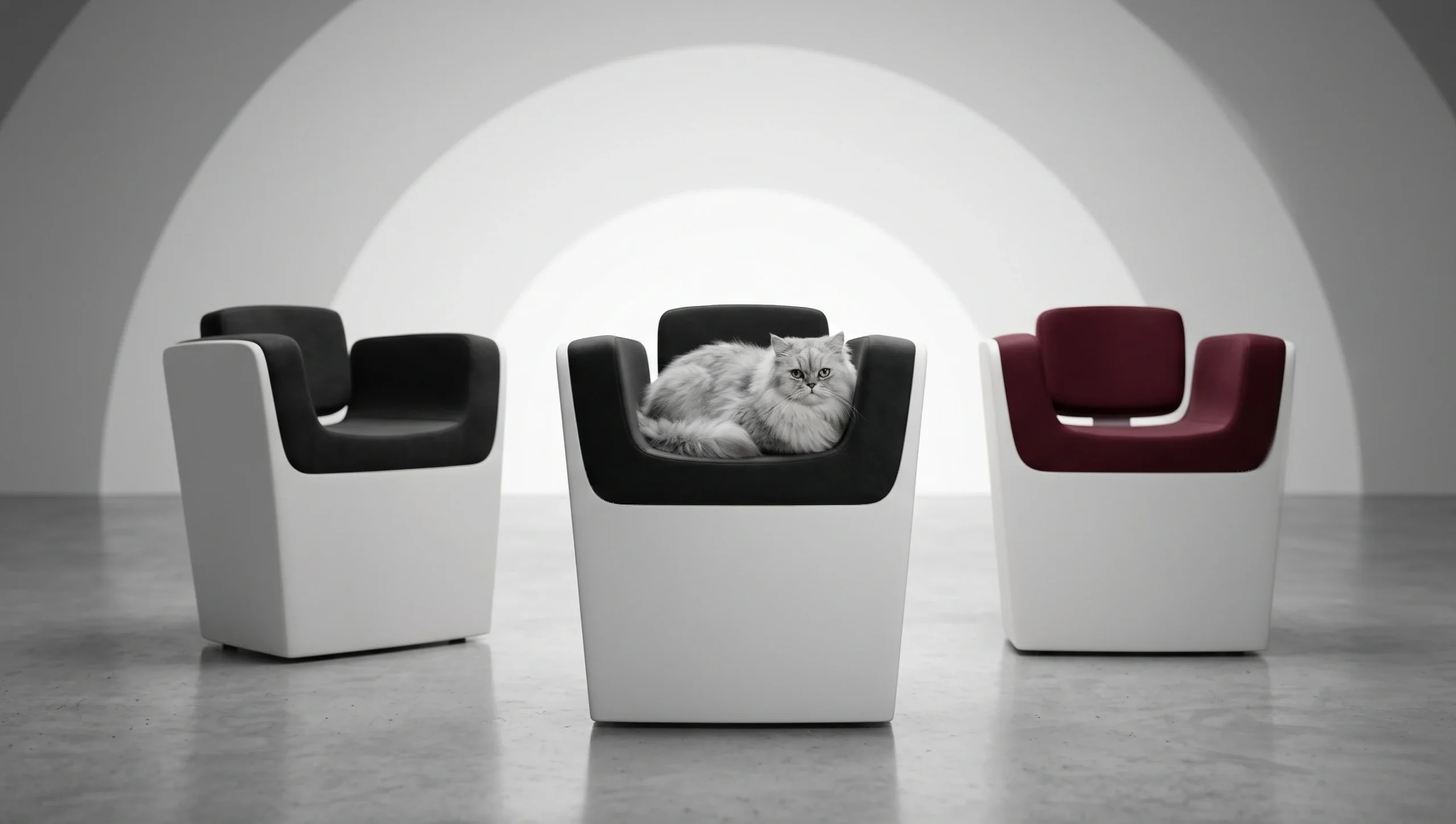 Three C-Lounge chairs with a cat sitting on the centre chair